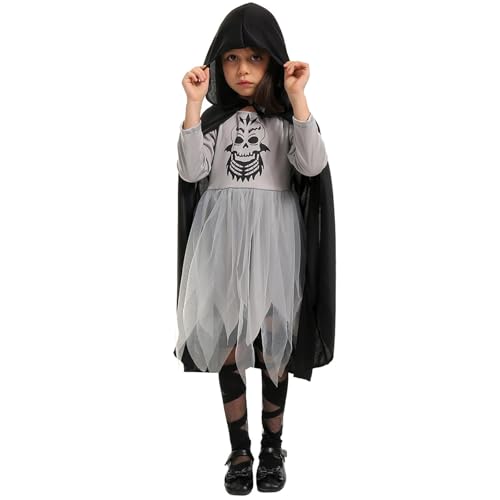 Vimlo Halloween-Kostüm for Kinder, Cosplay Sensenmann, langes Kleid, Umhang, Robe, Halloween-Sensenmann-Kostüm for Jungen und Mädchen(Gray Dress Set,L) von Vimlo