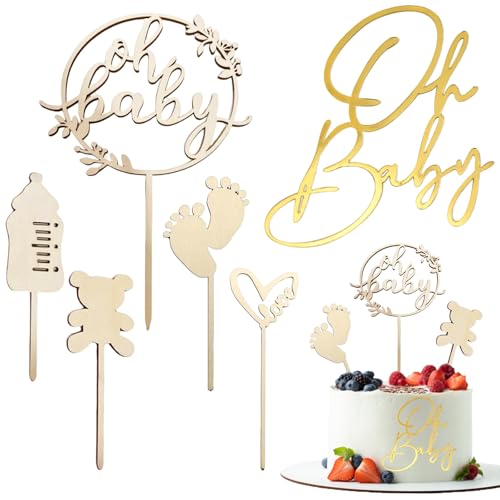 6 Stück Oh Baby Cake Topper Holz, Babyparty Deko, Baby Shower Deko, Gender Reveal Partydeko, für Babyparty 6 Stück Oh Baby Cake Topper Holz, Babyparty Deko, Baby Shower Deko, Gender Reveal Partydeko, für Babyparty von Vimmvid