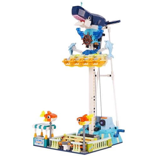 Vinbosion Vergnügungspark Bauklötze Set,Schwarzer Hai Drop Tower Bauklötze Spielzeug,Baukastenmodell für Kinder und Erwachsene (764PCS) von Vinbosion