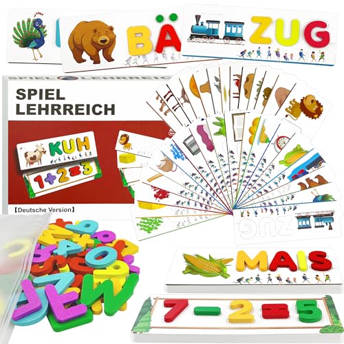 Deutsches Buchstaben Lernen Lernspiele, Montessori Spielzeug ab 3 4 5 6 7 8 Jahre mit 32 Beidseitig Scrabble Alphabet-Flash-Karten Kinderspielzeug Holz Vorschule Einschulung Geschenk für Junge Mädchen von VingaHouse