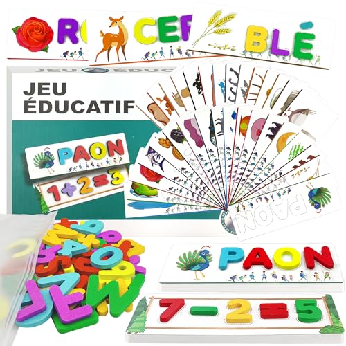 Französisches Buchstaben Lernen Lernspiele, Montessori Spielzeug ab 3 4 5 6 Jahre mit 32 Beidseitig Scrabble Alphabet-Flash-Karten Kinderspielzeug Holz Vorschule Einschulung Geschenk für Junge Mädchen von VingaHouse