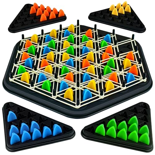 Triggle-Spiel, Dreiecksschachbrett-Strategie-Brettspiel, Lustiges Gummiband Spiel, Klassische Desktop-Brettspiele, Lernspielzeug Partyzubehör, Logik Spiele für 2-4, Geschenke für Kinder[Klein+Schwarz] von VingaHouse