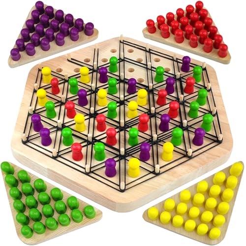 Triggle-Spiel, Dreiecksschachbrett-Strategie-Brettspiel, Lustiges Gummiband Spiel, Klassische Desktop-Brettspiele, Lernspielzeug Partyzubehör, Logik Spiele für 2-4, Geschenke für Jungen und Mädchen von VingaHouse