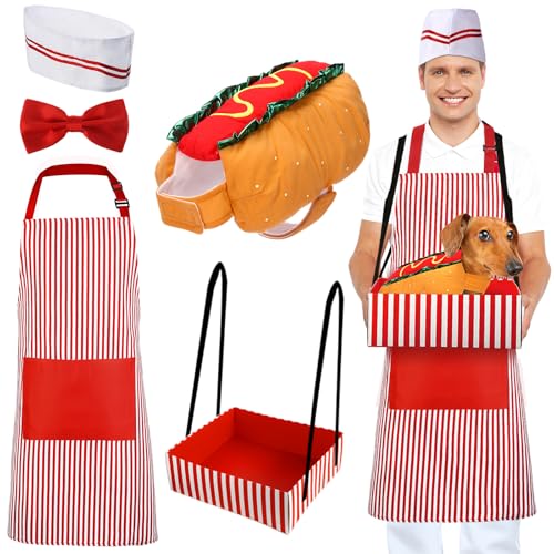 Vinsatin 5-teiliges Kellner-Kostüm für Erwachsene mit Hunde-Hotdog-Kostüm, Halloween-Party, Zirkus-Kostüm, Popcorn-Hotdog-Kostüm (Größe XS) von Vinsatin