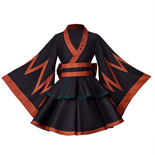 VintageCos Anime Hero Kimono Kleid Outfit Midoriya Izuku Kostüm Katsuki Cosplay Froppy Kostüm für Frauen, Schwarz, XS von VintageCos