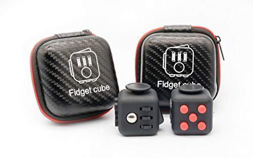 VintageⅢ Anti Stress Würfel [wie Fidget Cube] Fidget DICE 6 Sides Fidget Toys Cube Relieves Stress and Anxiety Cube mit 6 Seiten und Funktionen gegen Stress for Children and Adults (Black+BlackRed) von VintageⅢ