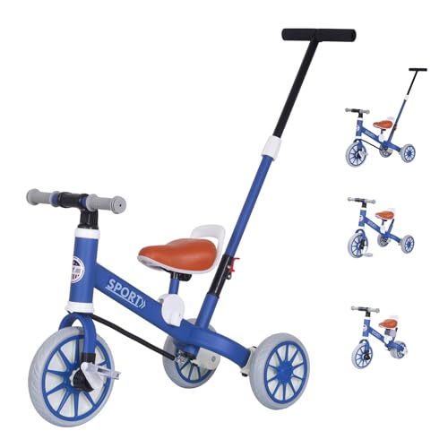 Vinteky 3 in 1 Dreirad Kinderdreirad, Kinder Balance Bike Fahrrad, Laufrad mit Schubstange Laufhilfe Lenkstange, Kleinkind-Dreirad mit Eltern-Schiebegriff, Ab 9 Monate von Vinteky