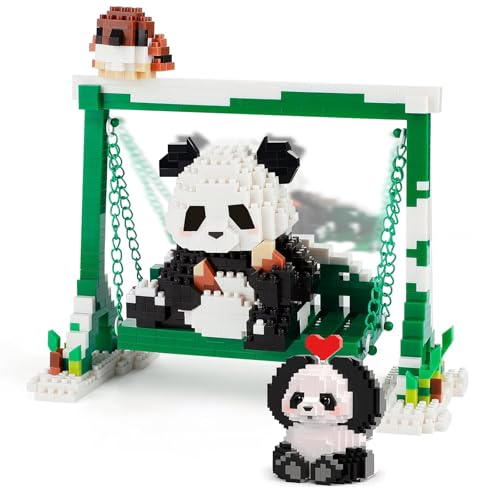 Schwingende Schaukel 2 in1 Panda Mini Bausteine Panda Klemmbausteine Building Block Sets Panda Spielzeug Bricks Tiere Figuren 869 Stücke Baustein für Erwachsene, Kinder ab 9-D von Vintoney