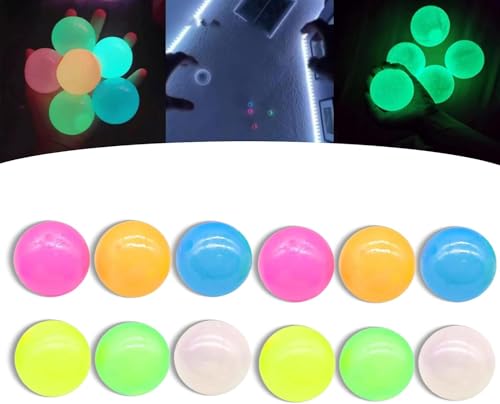 Glorbs Bälle, Deckenbälle, leuchtende Klebebälle, klebrige Deckenbälle, leuchten im Dunkeln, die haften, buntes Fidget-Spielzeug, 2025, leuchtet im Dunkeln, Hüpfbälle (12 Stück) von Vinxan