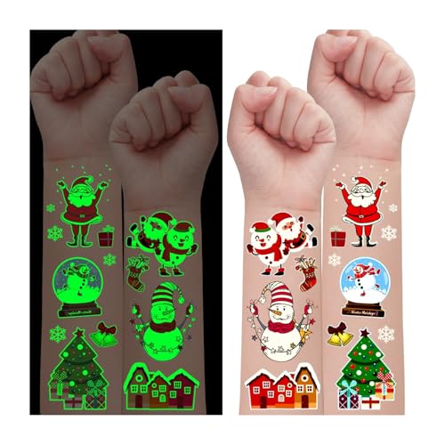 10 Weihnachts-Tattoos für Kinder, Glow Kids Tattoos Weihnachten temporäre Tattoo-Aufkleber, Weihnachtsschmuck für Kinder Weihnachtsgeschenke für Kinder Jungen Mädchen von Viojrlly