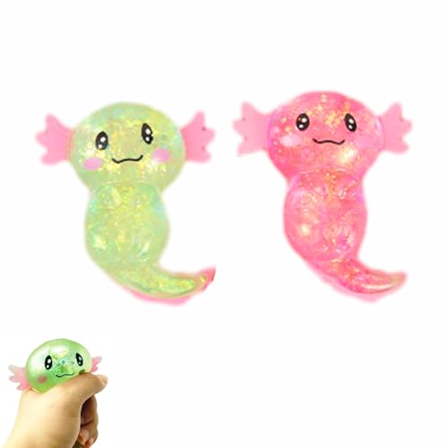 2 Stück Axolotl Spielzeug, Stress Relief Squeeze Toy, Glitzer Axolotle Squeeze Toys für Kinder und Erwachsene, Stressspielzeug Zappelspielzeuge Squeeze Ball für Geburtstags (Grün und Rosa) von Viojrlly