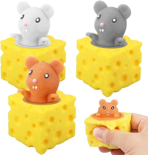 3 Stück Käse Mäuse Stress Relief Spielzeug, Kinder Stress Relief Spielzeug, Käse Spielzeug, Simulation Mäuse Stress Relief Spielzeug, Soft Squeeze Spielzeug, Käse Mäuse Tassen von Viojrlly