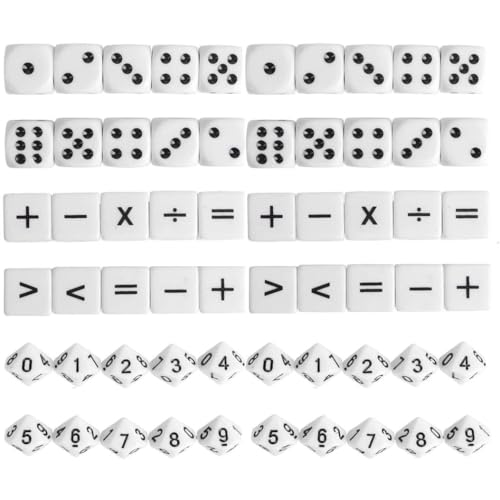 30 Standard-Mathe-Würfel, Lehrwürfel, 10 PCS Mathe-Rechenwürfel, 10 PCS Zahlenwürfel, 10 PCS Punktewürfel, weißer Rechenwürfel Spielwürfel-Set für Partys von Viojrlly