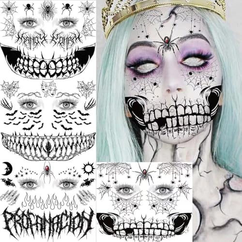 4 gruselige Halloween Gesicht temporäre Tattoos für Männer und Frauen Erwachsene Klebstoff Tattoos gefälschte Wunden Narben Hexe Zombie Make-up Make-up Spinne Web Gesicht Tattoo Aufkleber von Viojrlly