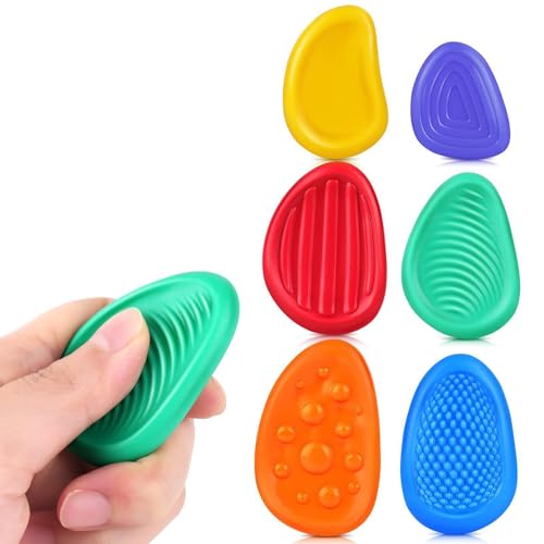 Viojrlly 6 Stück Strukturierter Weicher Silikon Sinnesstein, Fidget Toys Sensory Stones, Sensorik Spielzeug, Anti Stress Spielzeug, Squeeze Spielzeug, Stressabbau Spielzeug, für Kinder und Erwachsene von Viojrlly