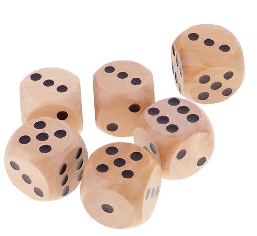 Viojrlly Spielwürfel 6 Stück Holzwürfel Groß 30mm Natur Holz Dice, Würfelbecher, Würfel Holz Großer 6 Seitige Würfel Brettspiel Kartenspiel Partyspiele Kinder Spiele, Tischkartenspiele Zubehör von Viojrlly