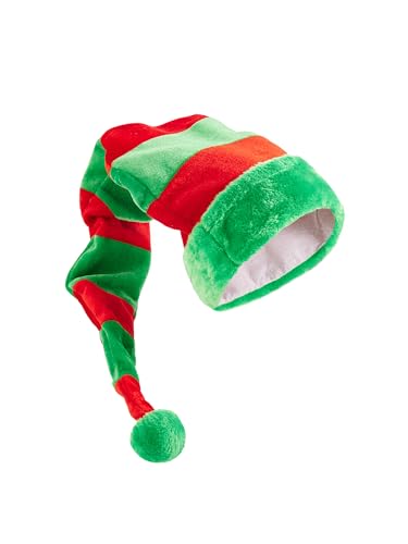 Viqwqii Weihnachtsmütze für Erwachsene, gestreift, Weihnachtsmann, lange Mütze, Urlaubsmütze (A-Grün, Einheitsgröße) von Viqwqii