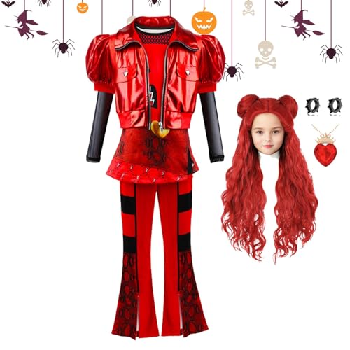 7-Piece Set Rise of Red Costume | Red Descendant Costume With Red Wig Princess Necklace,Red Descendant Costume for Kids,Rise of Red Costume for Halloween Party Birthday Cosplay von Virtcooy