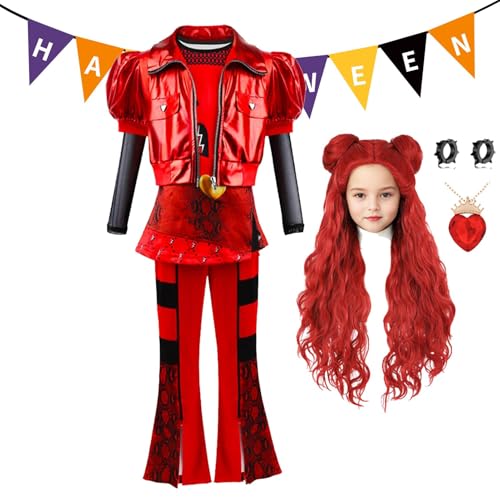 7-Piece Set Rise of Red Costume | Red Descendant Costume With Red Wig Princess Necklace,Red Descendant Costume for Kids,Rise of Red Costume for Halloween Party Birthday Cosplay von Virtcooy