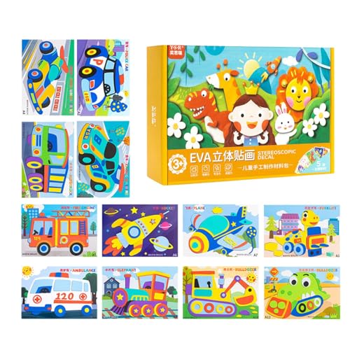 Virtcooy 3D-Puzzlespiele-Zeichnungsaufkleber, 3D-Puzzle-Zeichnungsaufkleber - 12-teiliges Kinderaufkleber-Set für Aktivitäten | Handgefertigtes dreidimensionales Cartoon-Aufkleber-Spielzeug, von Virtcooy