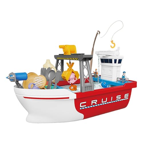 Virtcooy Arbeitswaschbecken für Kinder, Spielwaschbecken mit fließendem Wasser - Angelspielbrett, Spielboot,Kinder Rollenspiel-Geschirrspüler-Set, Fischerboot-Spielzeug mit fließendem Wasser für von Virtcooy