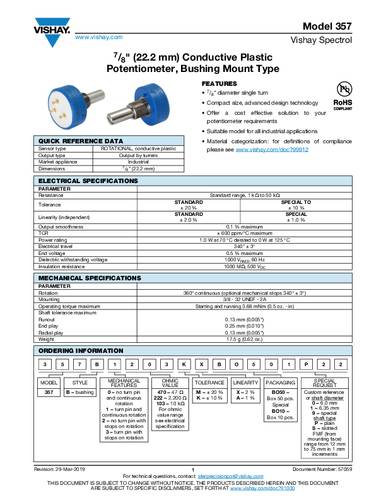 Vishay 357BO502MAB251S22 Präzisions-Potentiometer 1W 5kΩ 1St. von Vishay