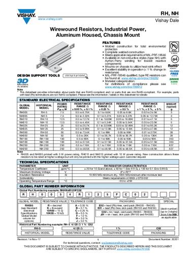 Vishay RH01033R00FE05 Draht-Widerstand 33Ω Schraubanschluss 12.5W 1% Bulk von Vishay