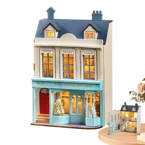 Miniatur-Puppenhaus-Set, handgefertigtes Holz-Puppenhaus und Möbel-Set, zu öffnendes DIY-Tiny-House-Set, kreatives Puppenhaus-Spielzeug, Kunsthandwerk, Modellbau-Set, handgefertigtes Kunsthandwerk von Visiblurry