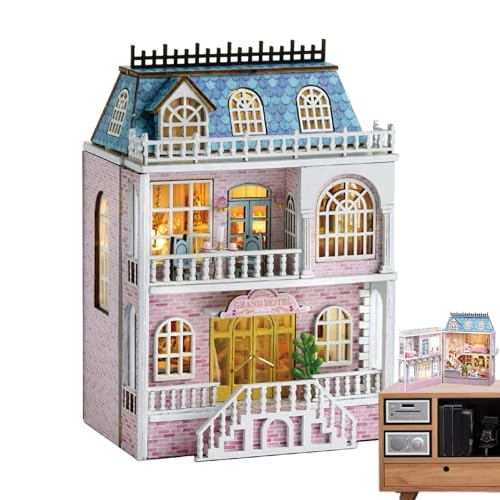 Miniatur-Puppenhaus-Set, handgefertigtes Holz-Puppenhaus und Möbel-Set, zu öffnendes -Tiny-House-Set, kreatives Puppenhaus-Spielzeug, Kunsthandwerk, Modellbau-Set, handgefertigtes Kunsthandwerk von Visiblurry