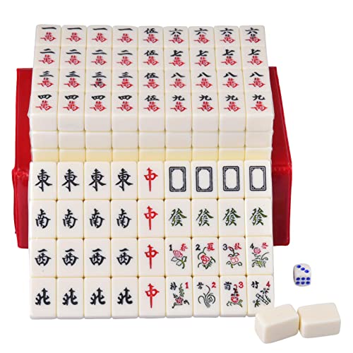 Visiblurry Chinesisches Mahjong-Set, Mahjong-Set mit Box, 144-teilige Mahjong-Fliesen, traditionelle chinesische Majiang-Partyspiele, Familien-Freizeitspiel, Partyzubehör für Erwachsene, Teenager von Visiblurry