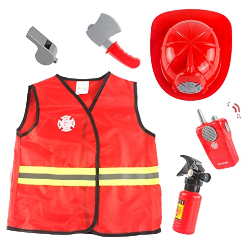 Visiblurry Kinder-Feuerwehrmann-Kostüm, Feuerwehrmann-Verkleidung, Rollenchef-Outfit, Feuerwehrmann-Kostüm, Spielzeugzubehör, Feuerwehrmann-Rollenspiel-Verkleidungsset, Rollenspiel-Geschenke von Visiblurry