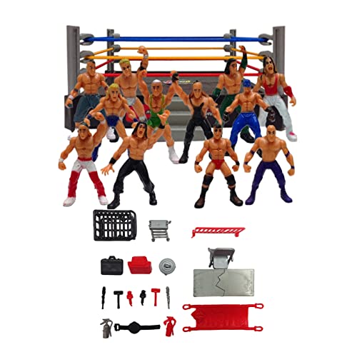 Visiblurry Wrestling-Spielzeugset, Komplettes Wrestling-Figuren-Spielset Mit 1 Ring, 12 Figuren Und 1 Zubehörsatz, Mini-Wrestling-Spielzeugset, Langlebige Wrestler-Figuren, Wrestling-Spielzeug von Visiblurry