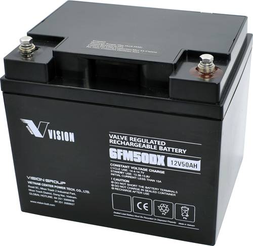 Vision Akkus 6FM50DX Bleiakku 12V 50Ah Blei-Vlies (AGM) (B x H x T) 197 x 170 x 165mm M6-Schraubansc von Vision Akkus