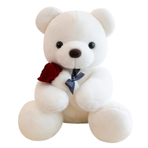 Teddybär, Plüsch-Bär, Teddy mit Rose, 25 cm Teddybären Rose Stofftier Spielzeug Dekozimmer Kissen, Plüschtier Kuscheltier Schmusetier Geschenke für Kinder Mädchen, Geburtstag, Valentinstag von Viskee