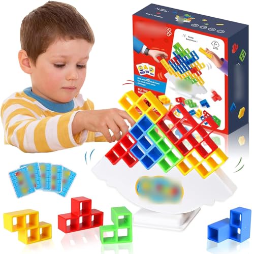 Tower Spiel Erwachsene Kinder 64pcs Teile Balance Team Tower Spiele Game Stapelspiele Creative Stack Attack Spielzeug Wackelturm Stapelturm für Jungen und Mädchen ab Jahre 5+ von Viskee