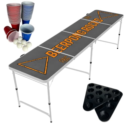 Bierpong Tisch Beerpong Rocks - Bier-Pong Tisch Set inkl. Becherhalter, Bällehalter & 6 Bälle + 25 Blaue & 25 rote Becher - ideal für Festival & Partys von Vitavalley