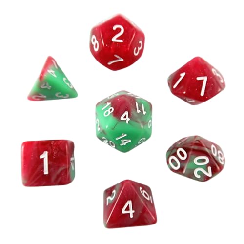 Pink/Türkise Würfel mit Glitzer - 7er Set mit W4, W6, W8, W10, W10%, W12 und W20 - ideal für Rollenspiele wie D&D und DSA von Vitavalley