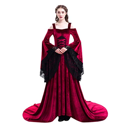 Renaissance Kleid Damen Mittelalter Kleid Mittelalter Kostüme Damen Viktorianisches Medieval Dress Halloween Kostüm Rapunzel Burgfräulein Kostüm Gothic Wikinger Kleidung Mittelalterkleid Große Größen von Viunychn