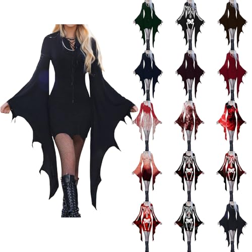 Viunychn Halloween Kostüm Damen - Vampir Halloweenkostüm Kleidung Outfit Gruselig Anime Hexen Gothic Kleidung Halloween Kostüm Fledermausärmel Festlich Retro Minikleid Schwarz Steampunk Kleider S-XXl Viunychn Halloween Kostüm Damen - Vampir Halloweenkostüm Kleidung Outfit Gruselig Anime Hexen Gothic Kleidung Halloween Kostüm Fledermausärmel Festlich Retro Minikleid Schwarz Steampunk Kleider S-XXl von Viunychn