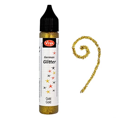 Viva Decor®️ German Glitter (Gold, 28 ml) Glitter Glue - farbige Glitzer Stifte in transparenter Effekt Paste - Bastel Glitzer Stift - window color glitter pen - Glitzerstifte Kinder von Viva Decor