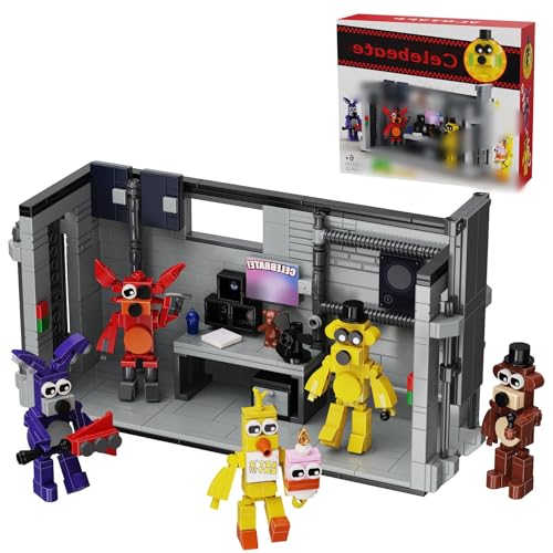 Flve Nightss at Freddy's Security Room Action Figur Bausteine Set, FNAF Monster mit Bühne Horror Spiel Kompatibel mit Bausatz Klemmbausteine Modell Kit Spielzeug für Fans Erwachsene Kinder 545 Teile von VizBrou