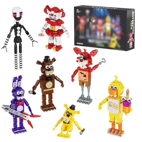 Flve Nightss at Security Room 7 IN 1 Bausteine Set, Fighting Fazbear Monster Action Figur Bausatz Klemmbausteine Kit, Horror Spiel Kompatibel mit Leg Modell Spielzeug für Erwachsene Kinder 695 Teile von VizBrou