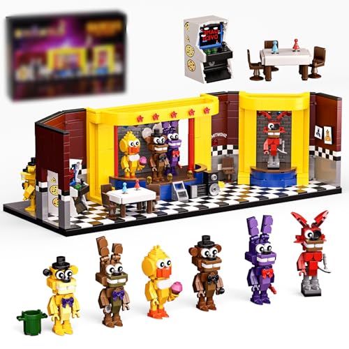 Flve Nightss at Security Room mit Bühne Bausteine Set, Fighting Fazbear Monster Action Figur Bausatz Klemmbausteine Kit, Horror Spiel Kompatibel Leg Modell Spielzeug für Erwachsene Kinder 1349 Teile von VizBrou