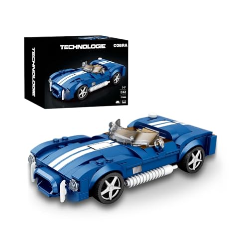 Retro Rennwagen Speed Champion Bausteine Set, 1:24 Shelbyy Cobra Cabrio Sportwagen Klemmbausteine Modell Kit, 212 Teile Kompatibel LG Weinlese Superauto Spielzeug Geschenk für Erwachsene Kinder von VizBrou