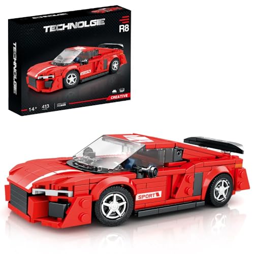 VizBrou Rennwagen Speed Champion Bausteine Set, Auddi R8 Sportwagen Klemmbausteine Modell Kit, 385 Teile Kompatibel mit LG Superauto Bausatz Modell Spielzeug Geschenk Dekor für Erwachsene Kinder von VizBrou