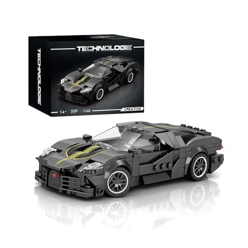 VizBrou Rennwagen Speed Champion Bausteine Set, Bugattti La Voiture Noire Sportwagen Klemmbausteine Modell Kit, 385 Teile Kompatibel mit LG Superauto Bausatz Spielzeug Geschenk für Erwachsene Kinder von VizBrou