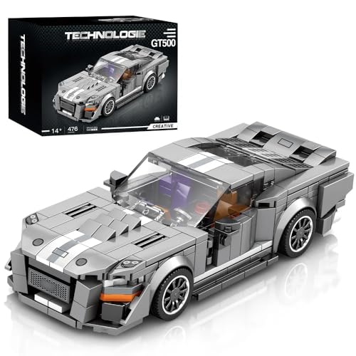 VizBrou Rennwagen Speed Champion Bausteine Set, Fordd GT500 Sportwagen Klemmbausteine Modell Kit, 385 Teile Kompatibel mit LG Superauto Bausatz Modell Spielzeug Geschenk Dekor für Erwachsene Kinder von VizBrou