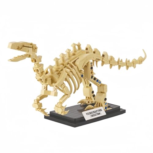 VizBrou Tier Fossilien Bausteine, Dinosaurier Welt Schädel Klemmbausteine Modell Kit, 358 Teile Velociraptor Dino Skelett Knochen Spielzeug Geschenk Dekor Set für Mädchen Jungen Kinder Erwachsene von VizBrou