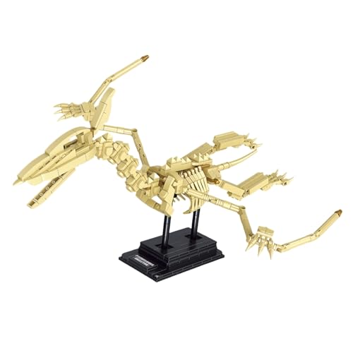 VizBrou Tier Fossilien Bausteine Set, Dinosaurier Welt Pterosaurier Schädel Klemmbausteine, 491 Teile Pterodactyl Dino Skelett Knochen Modell Bausatz Spielzeug für Kinder Erwachsene, Geschenk Dekor von VizBrou