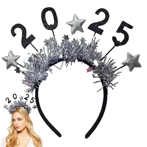 Vjeybv 2025 Happy New Year Star Stirnband 2025 Happy New Year Stirnbänder Tiara Glitzer Kopfbedeckung Party Dekorationen 2025 Happy New Year Stirnband für Erwachsene Teenager von Vjeybv